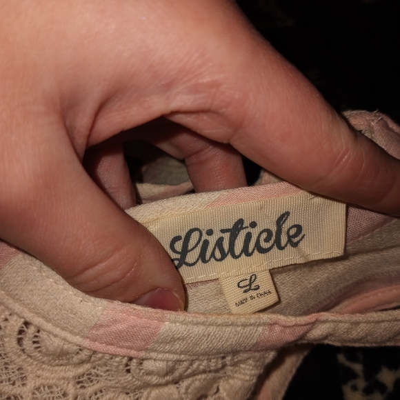 Large Listicle Baby Pink & White Striped Tank Top With Lace Deatailing - Picture 6 of 13